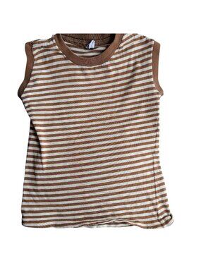 True Vintage Campus Boys 10 1960's Sleeveless Brown Striped Muscle Shirt Mod